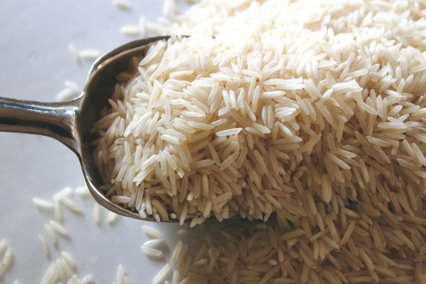 Spoonful of long-grain basmati rice